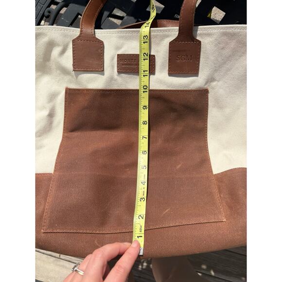 Monte & Coe Brown Organic Cotton Canvas Tote Bag Leather Handles - Picture 6 of 8